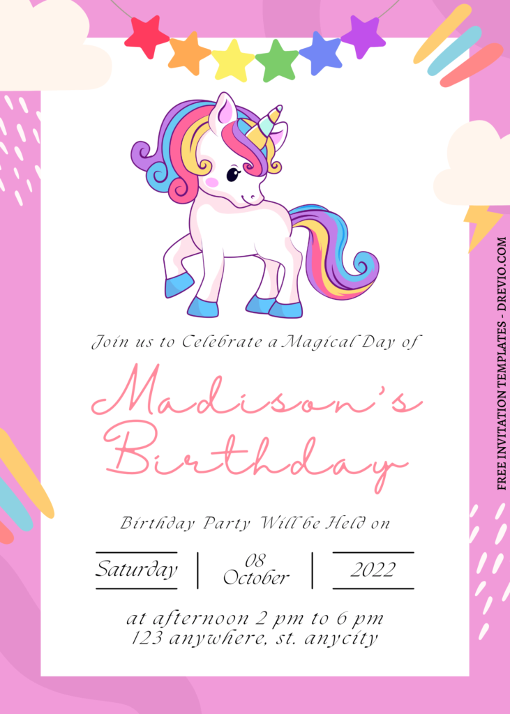 11+ A Magical Celebration Unicorn Canva Birthday Invitation Templates with Rainbow Unicorn mane
