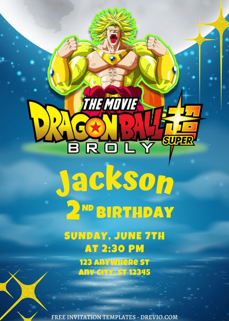 8+ Awesome Dragonball Super Brolly Canva Birthday Invitation Templates with starry night background