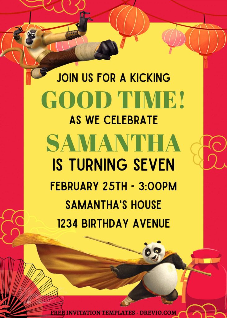 11+ Kung Fu Panda The Dragon Knight Canva Birthday Invitation Templates  with Crane