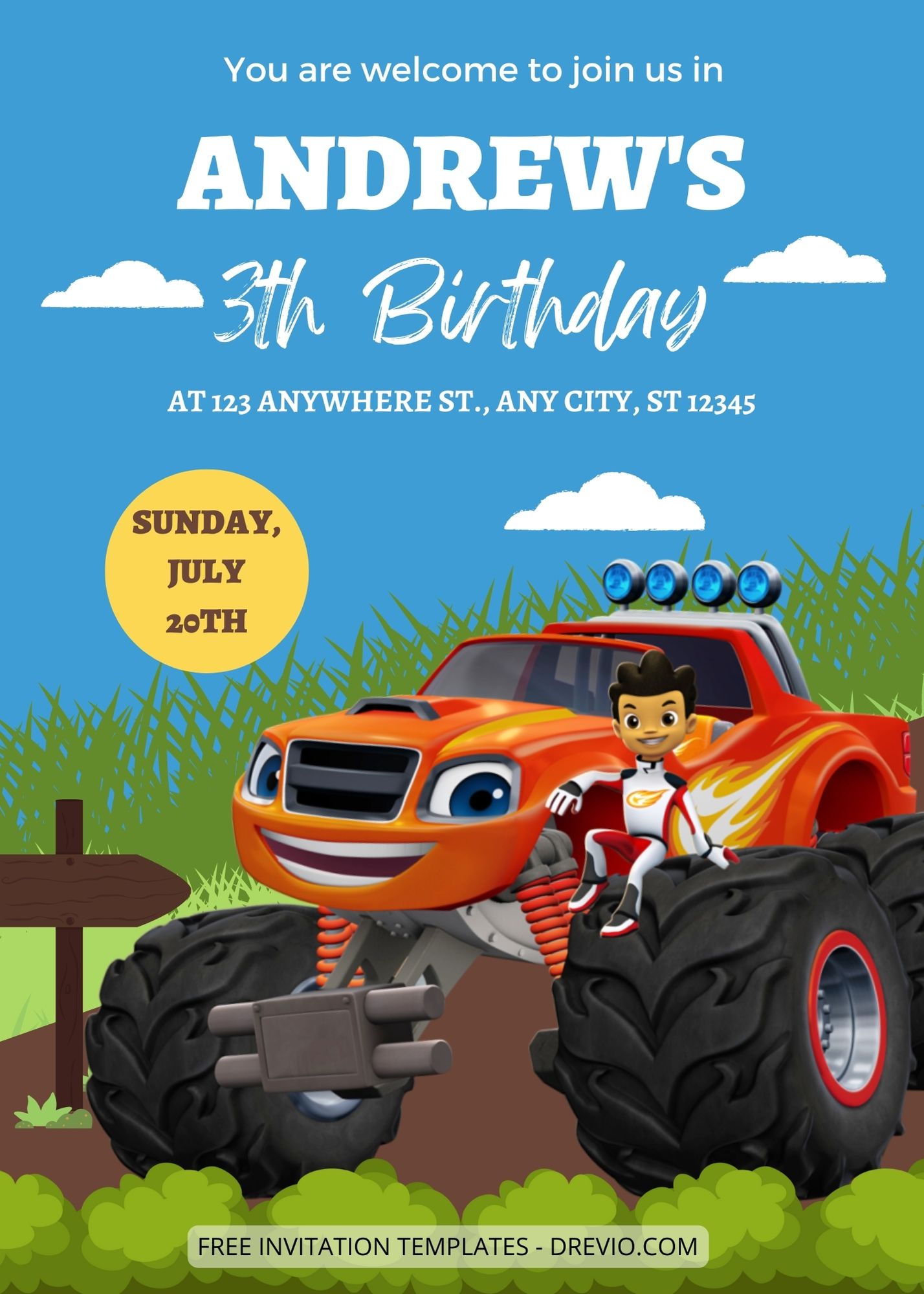 8+ Blaze And The Monster Machines Canva Birthday Invitation Templates One
