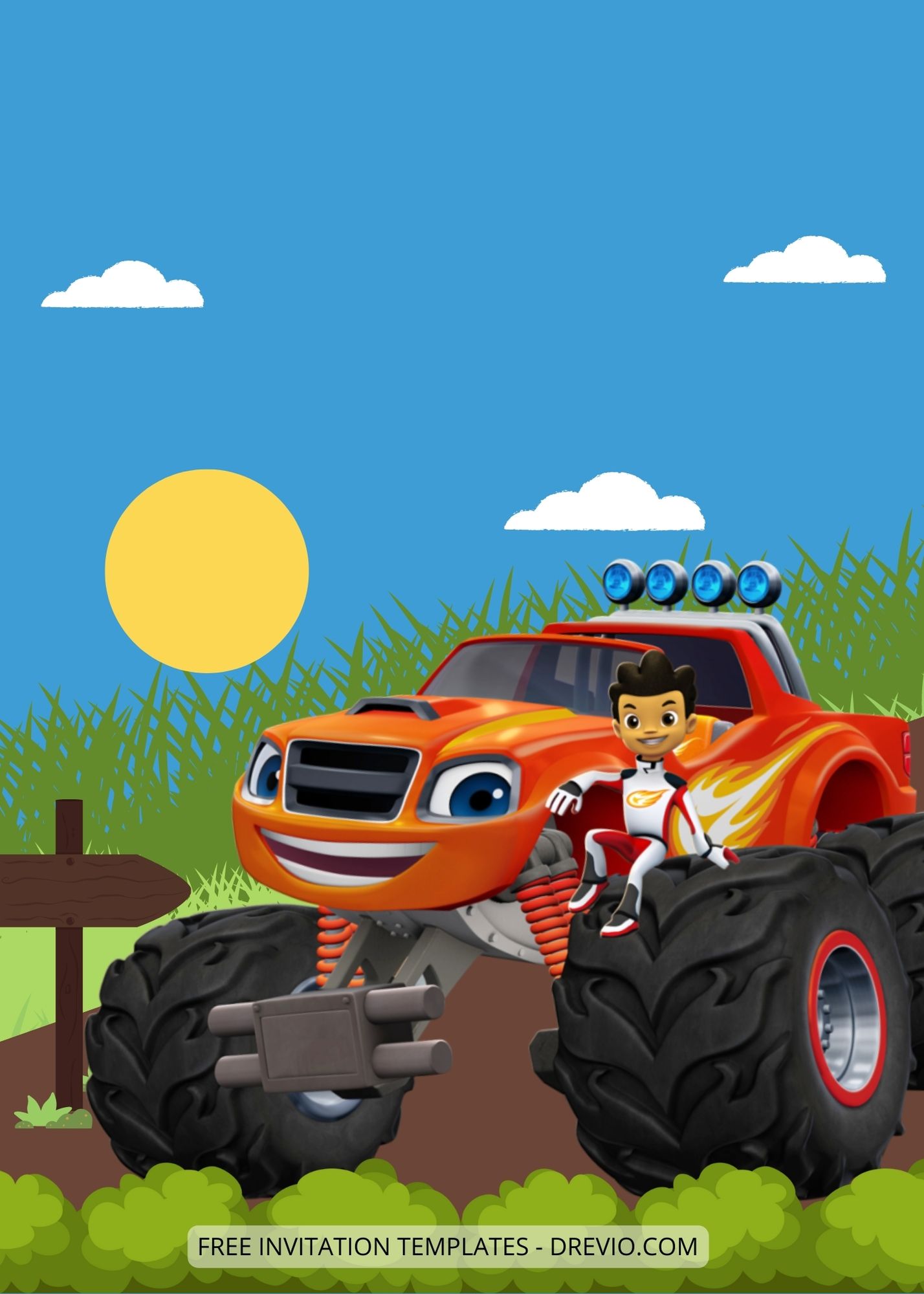 Blank Blaze And The Monster Machines Canva Birthday Invitation Templates Two