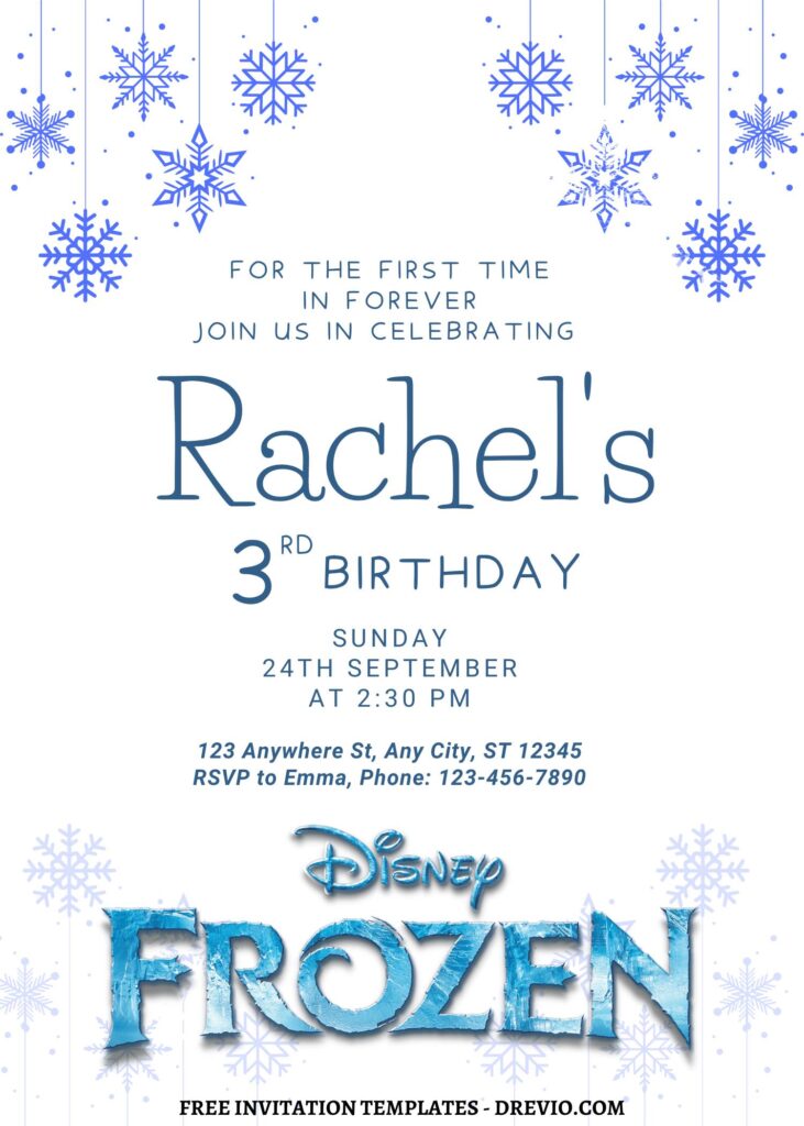 8+ Winter Princess Disney Frozen Canva Birthday Invitation Templates with white snow background