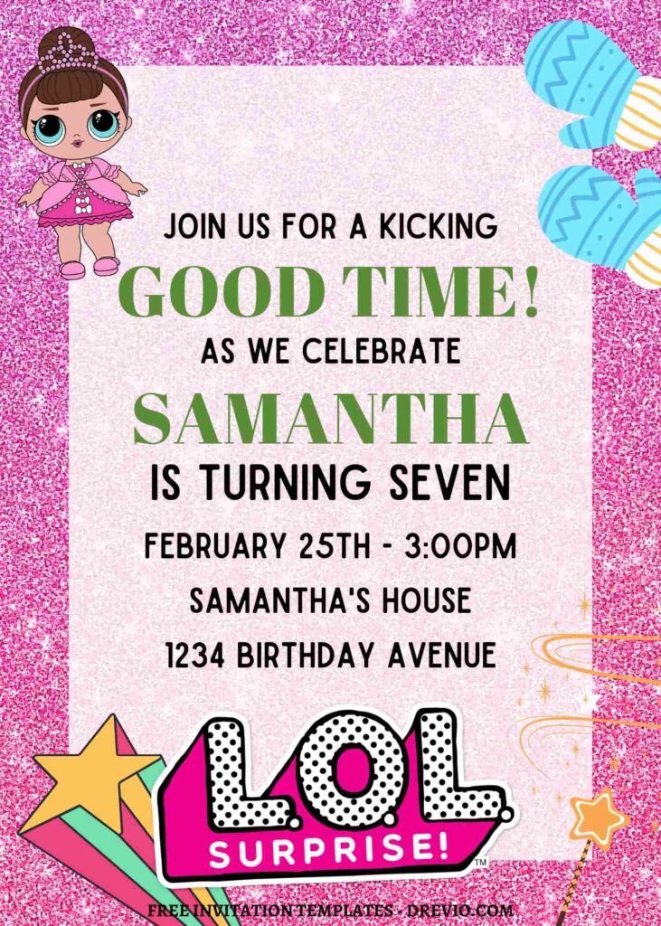 8+ Sparkling Glitter LOL Surprise Canva Birthday Invitation Templates with cute wording