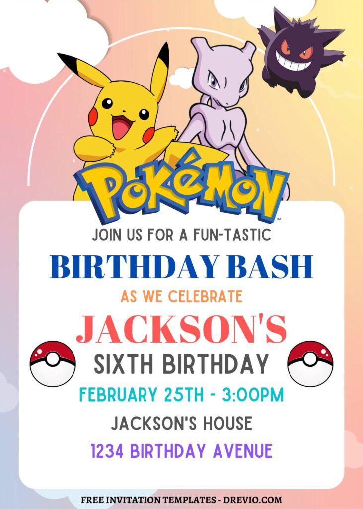 8+ Adorable Pokemon Adventure Canva Birthday Invitation Templates with Pikachu and Mewtwo