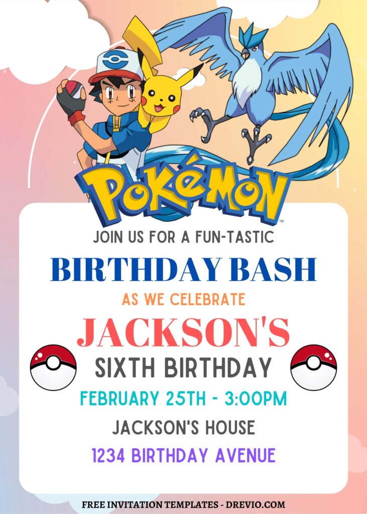 8+ Adorable Pokemon Adventure Canva Birthday Invitation Templates with Pikachu and Ash