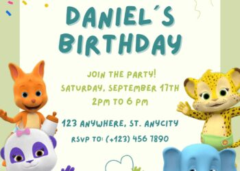 8+ Endearing Word Party Canva Birthday Invitation Templates with adorable baby panda and tiger cub