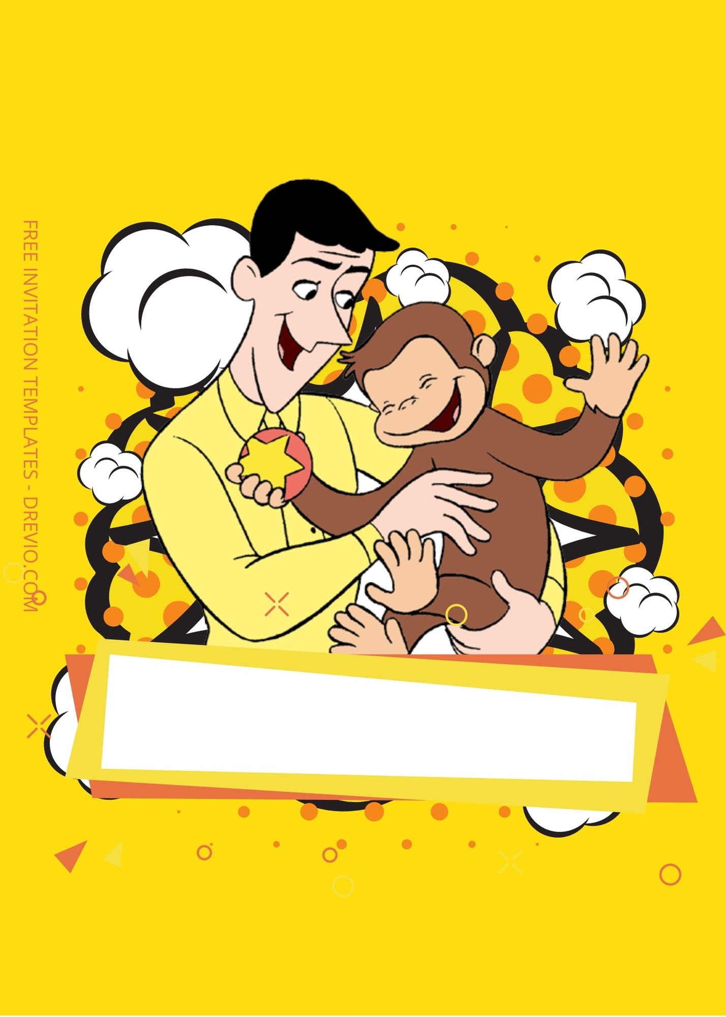 Blank Yellow Party With Curious George Canva Birthday Invitation Templates Five