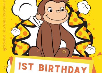 8+ Yellow Party With Curious George Canva Birthday Invitation Templates One