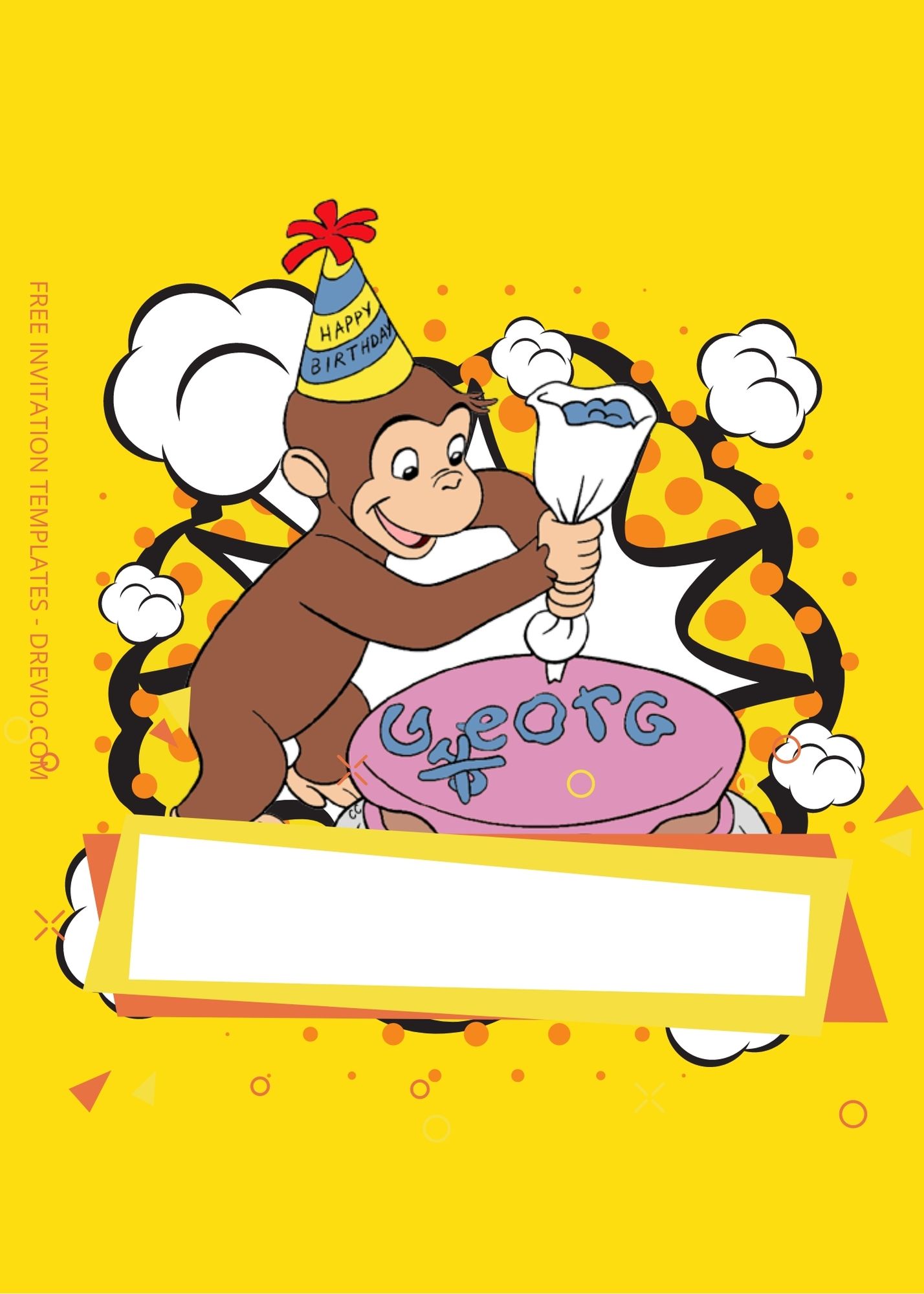 Blank Yellow Party With Curious George Canva Birthday Invitation Templates Six