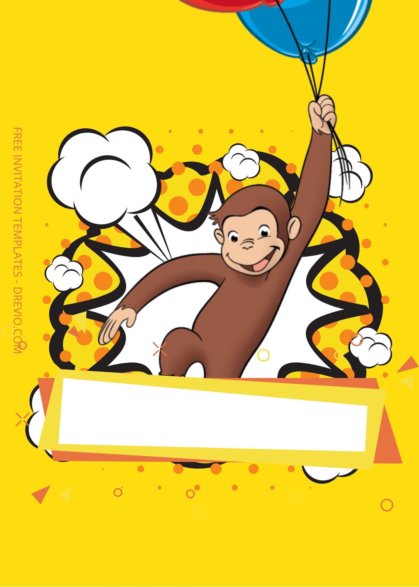 Blank Yellow Party With Curious George Canva Birthday Invitation Templates Three