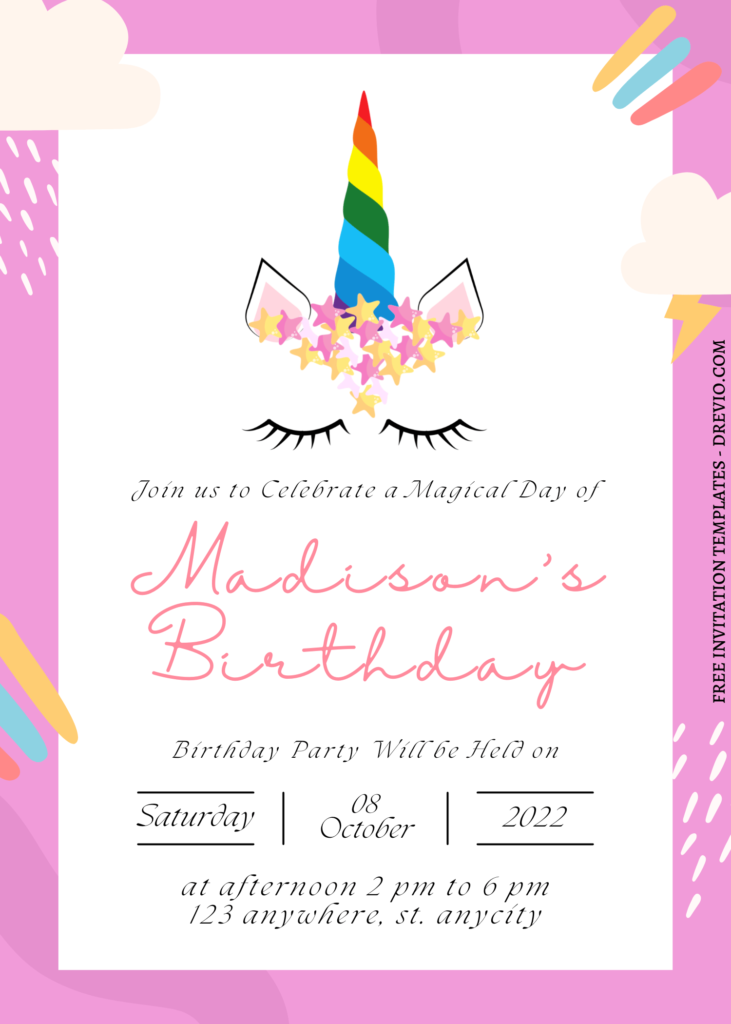 11+ A Magical Celebration Unicorn Canva Birthday Invitation Templates with Rainbow Unicorn horn