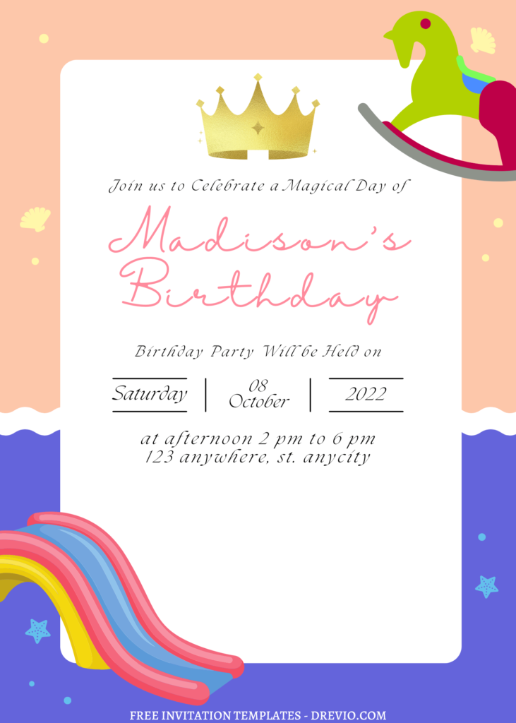 11+ Fun Party At The Park Canva Birthday Invitation Templates with rainbow slide