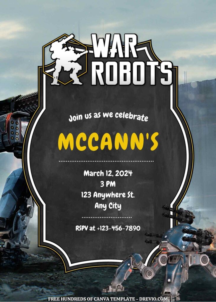 Free War Robots Birthday Invitations