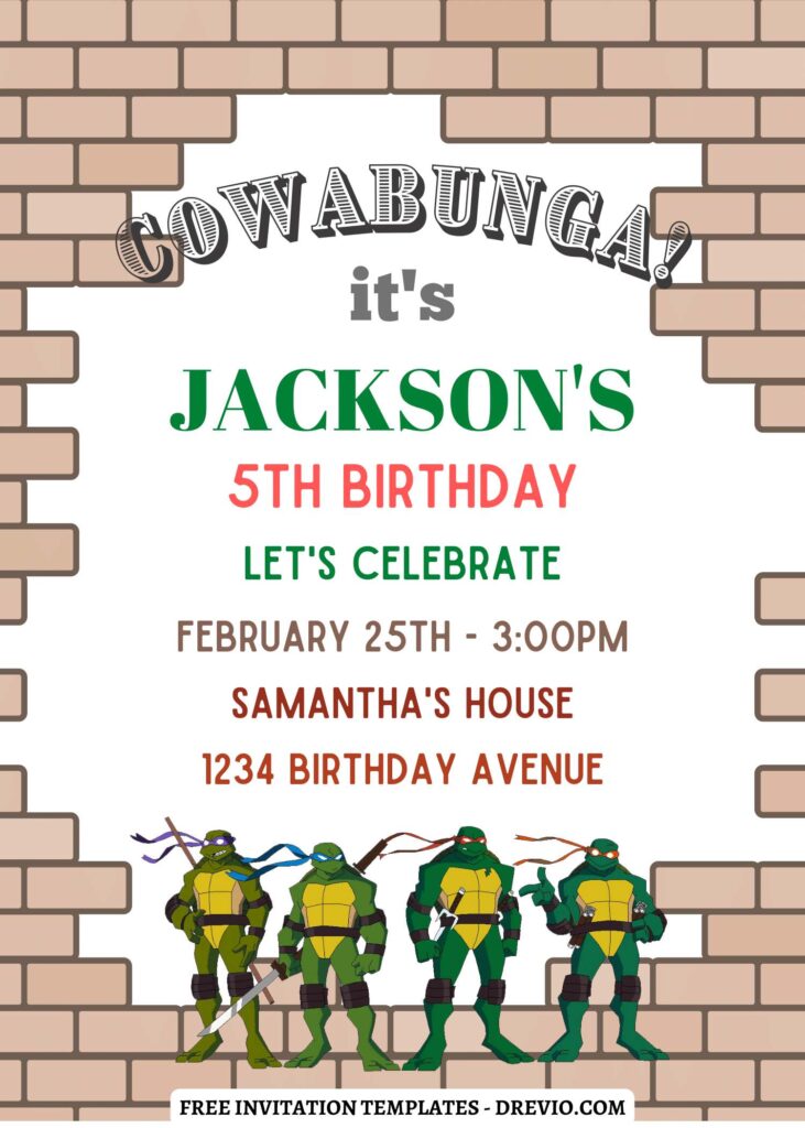 Invitation Template of 10+ Cowabunga TMNT Ninja Turtles Canva Birthday Invitation Templates 2