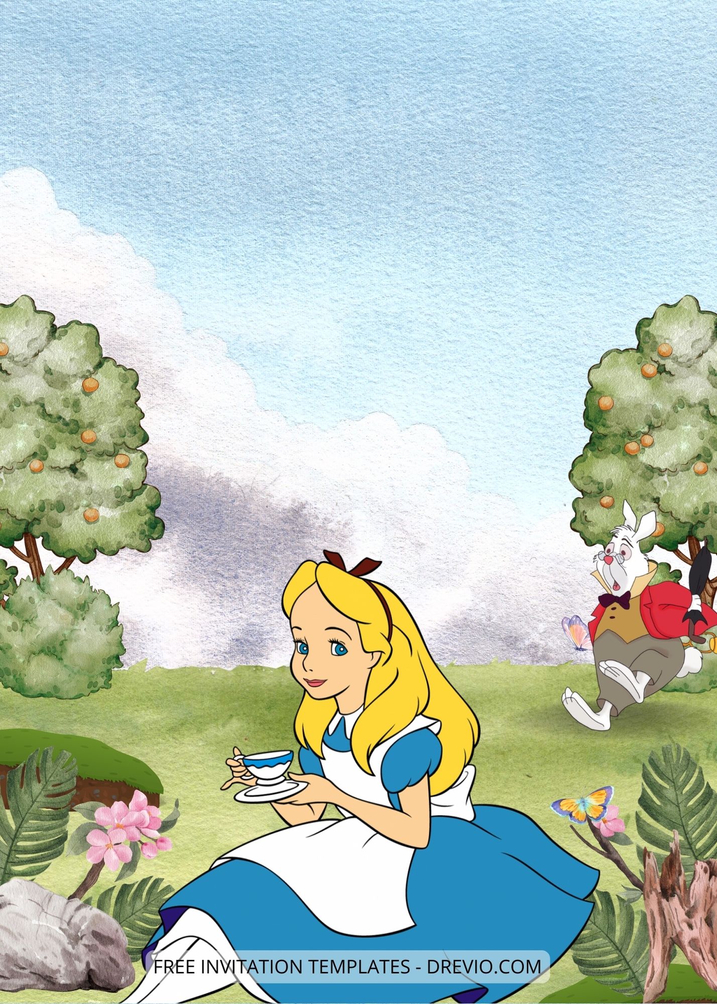 Blank Alice In Wonderland Canva Birthday Invitation Templates Eight
