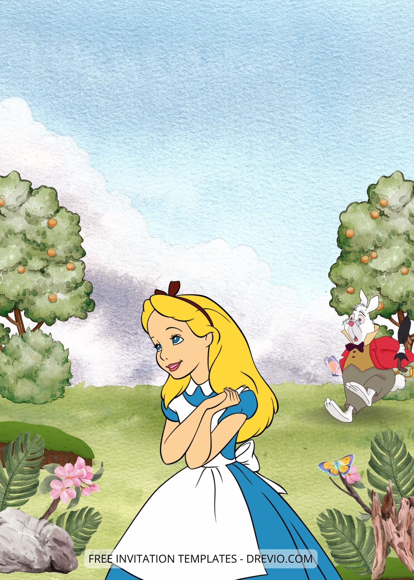Blank Alice In Wonderland Canva Birthday Invitation Templates Six