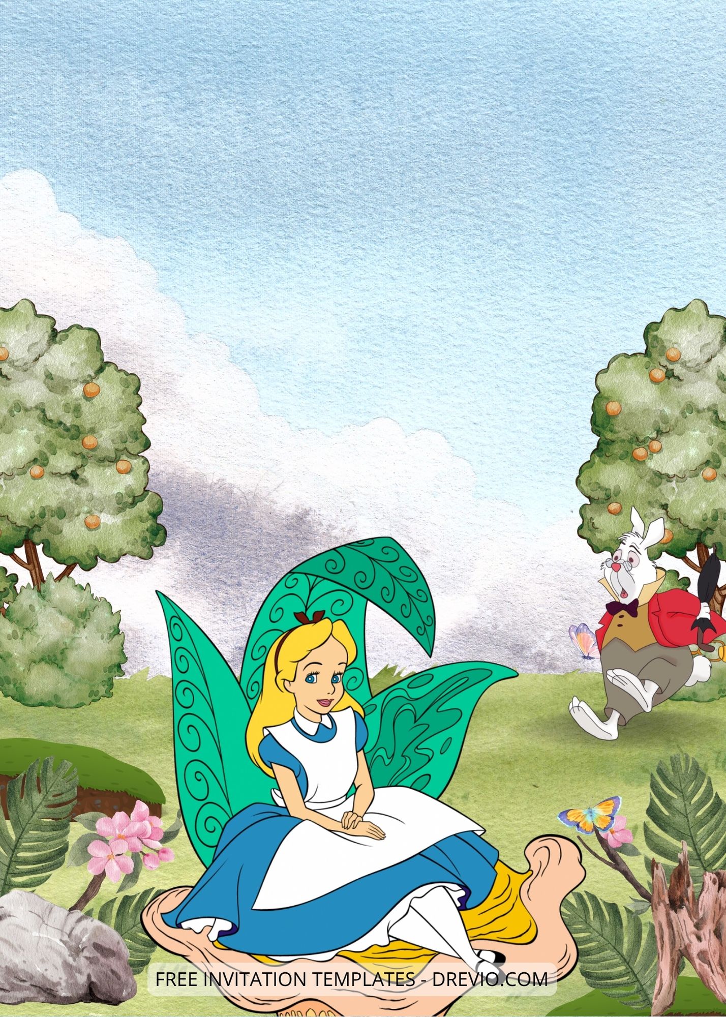 Blank Alice In Wonderland Canva Birthday Invitation Templates Three