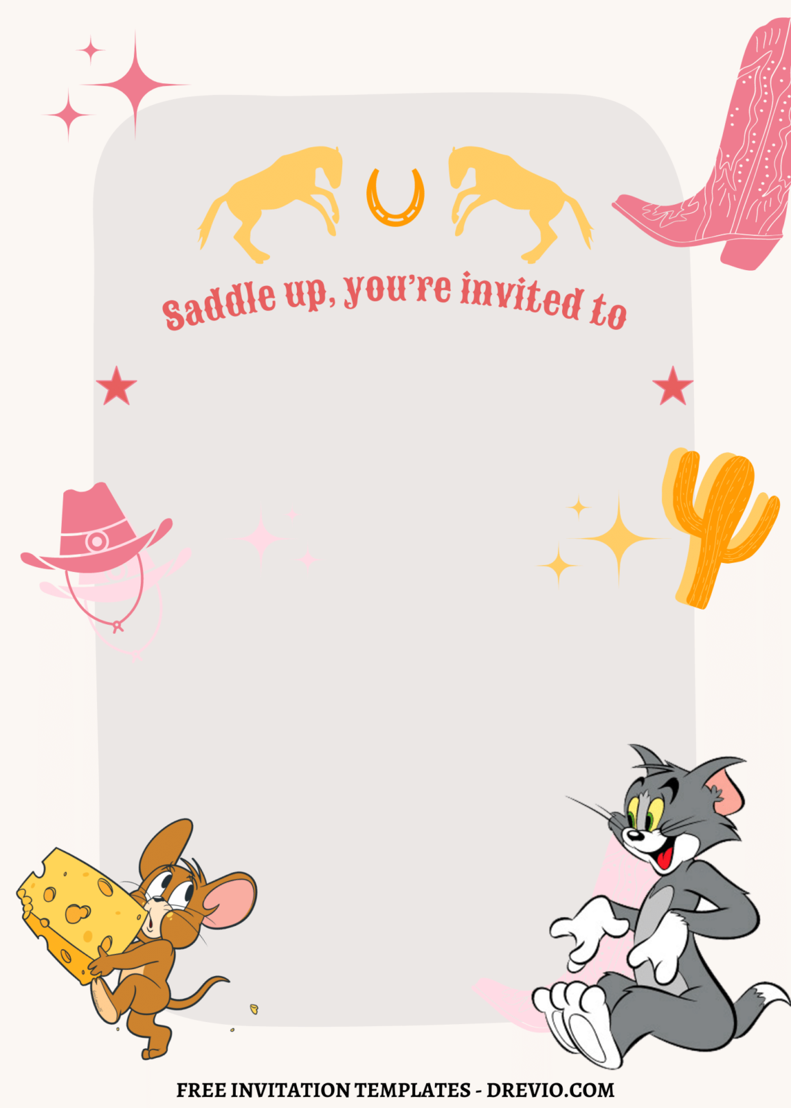 Cute Tom And Jerry Cowboy Up Canva Birthday Invitation Templates