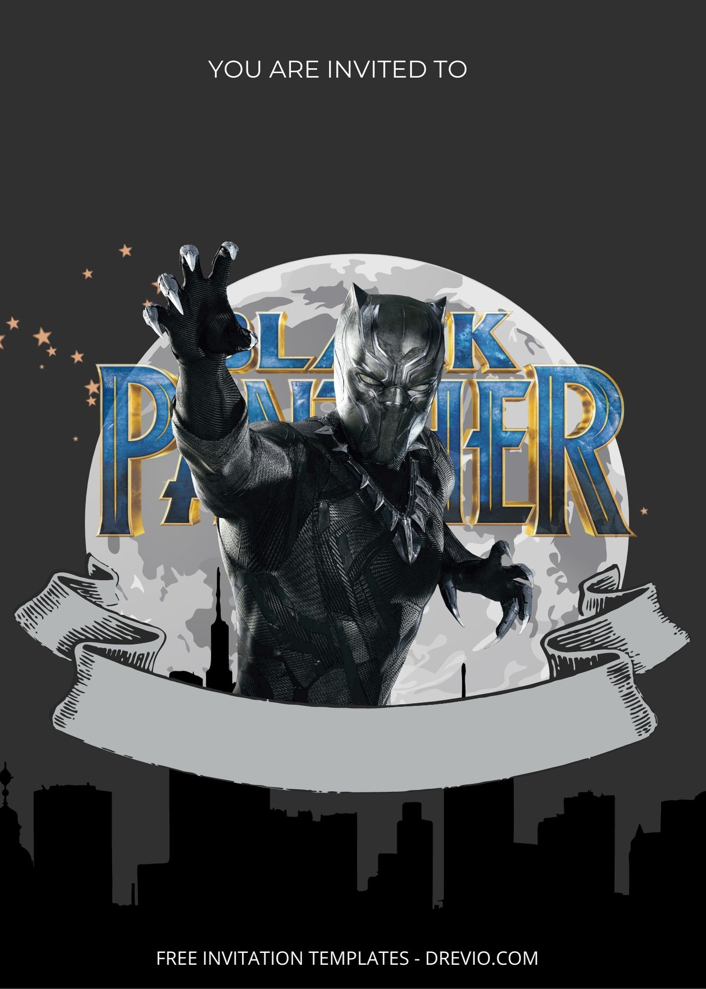 Blank Hail The Black Panther Canva Birthday Invitation Templates Four