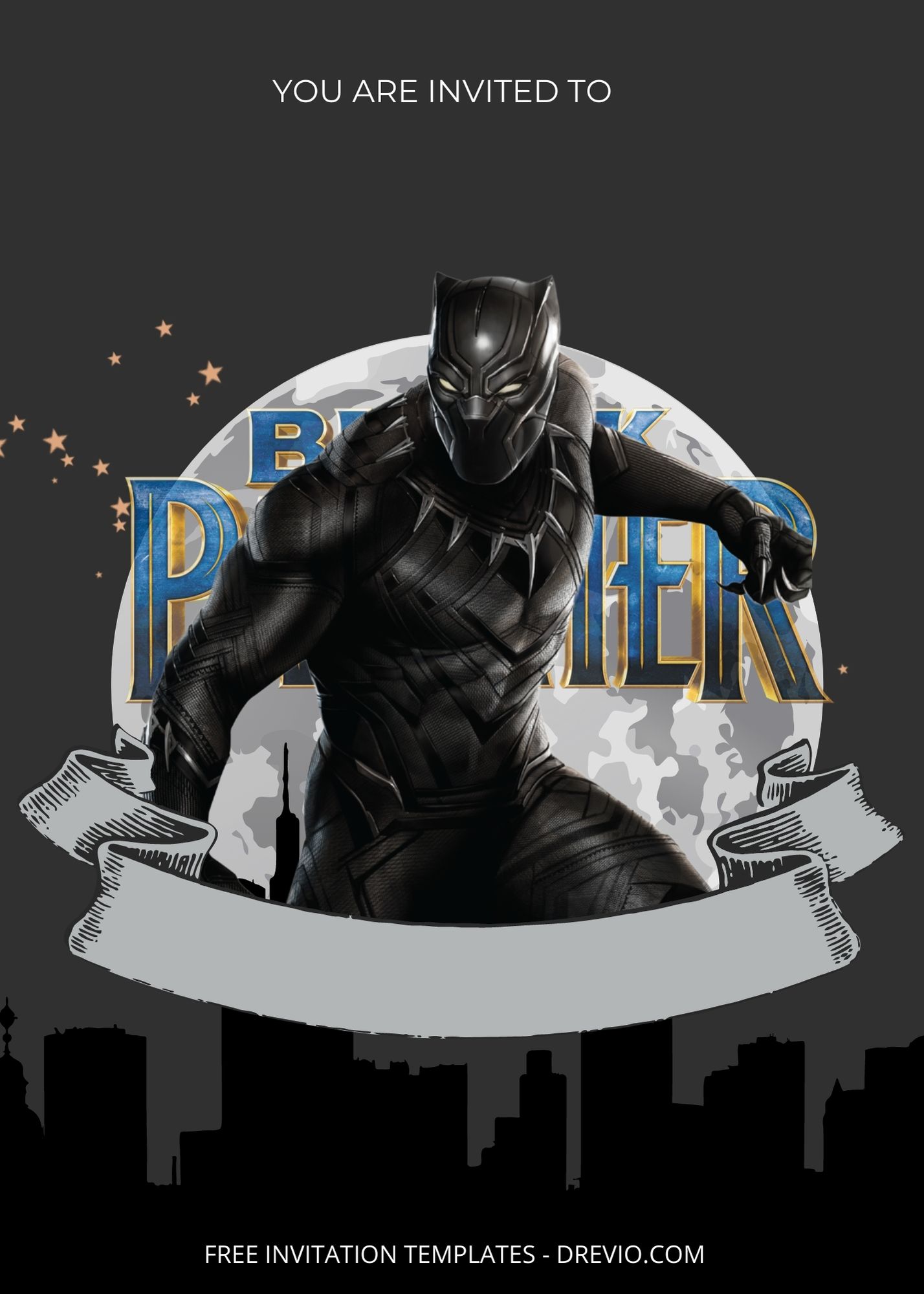 Blank Hail The Black Panther Canva Birthday Invitation Templates Six