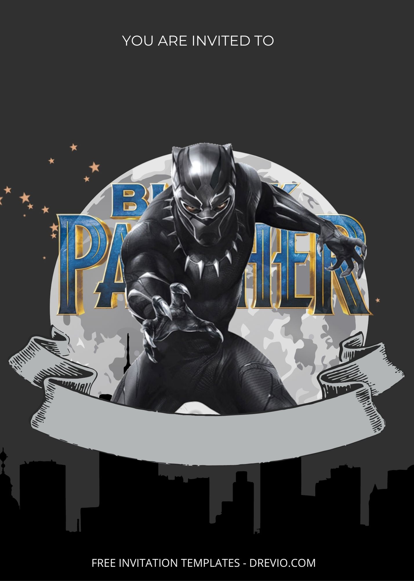 Blank Hail The Black Panther Canva Birthday Invitation Templates Three