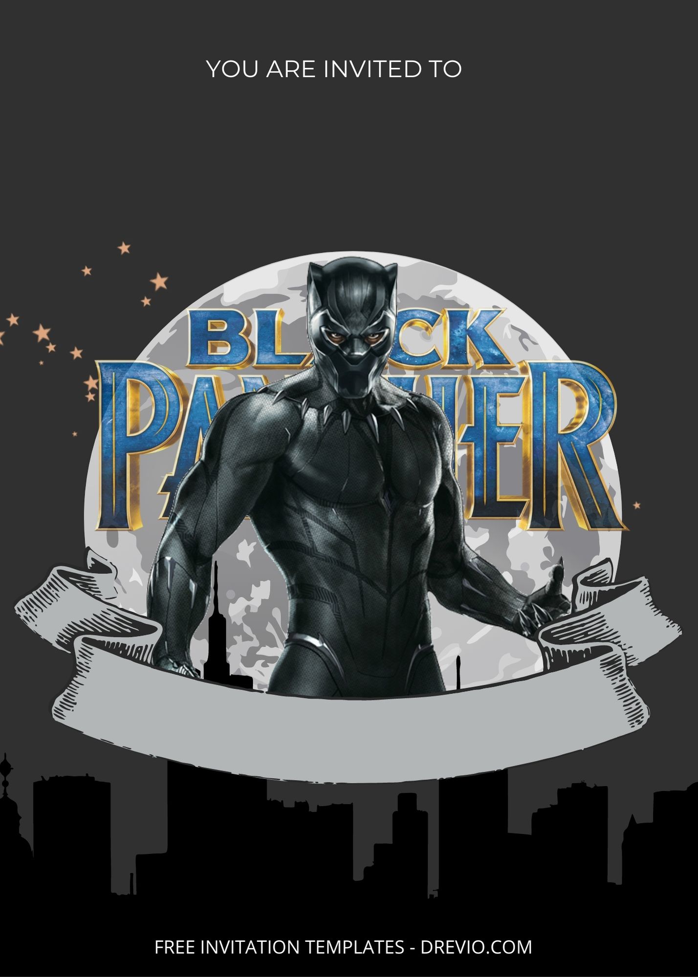 Blank Hail The Black Panther Canva Birthday Invitation Templates Two
