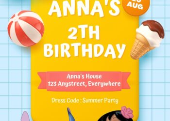 9+ Hula Party Lilo & Stitch Canva Birthday Invitation Templates One