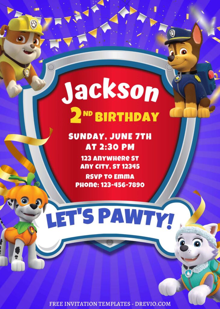 9+ Awesome Super Puppy PAW Patrol Canva Birthday Invitation Templates with Chase