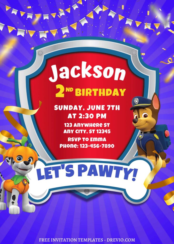 9+ Awesome Super Puppy PAW Patrol Canva Birthday Invitation Templates with Marshal