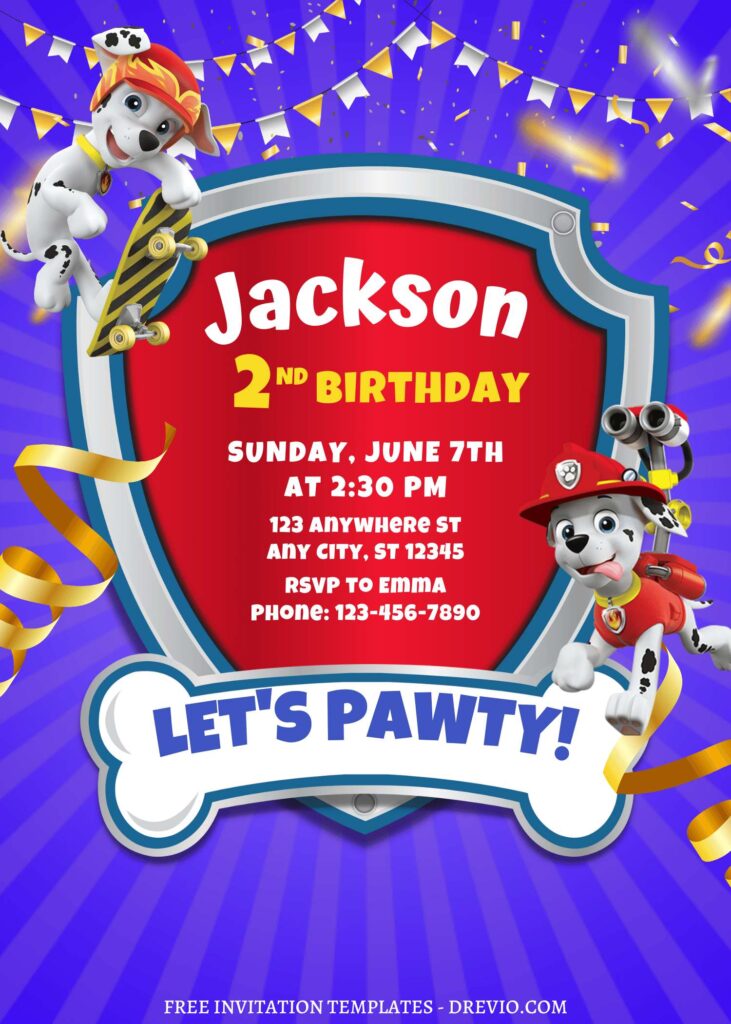 9+ Awesome Super Puppy PAW Patrol Canva Birthday Invitation Templates with Let's PAWTY wording