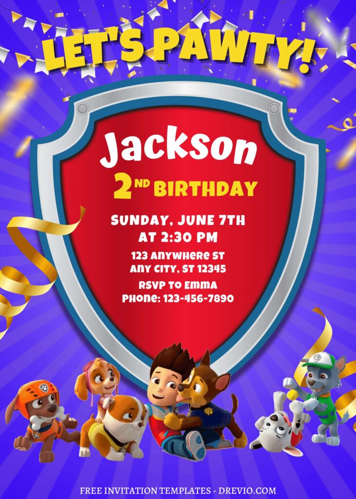 9+ Awesome Super Puppy PAW Patrol Canva Birthday Invitation Templates with PAW Patrol's badge