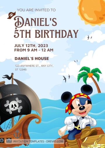 9+ Sails Away Disney Pirates Canva Birthday Invitation Templates ...