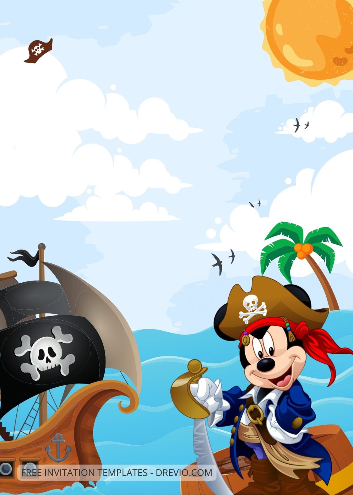 Blank Sails Away Disney Pirates Canva Birthday Invitation Templates Three