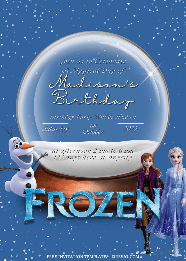 9+ Magical Snow Globe Frozen Canva Birthday Invitation Templates with Olaf