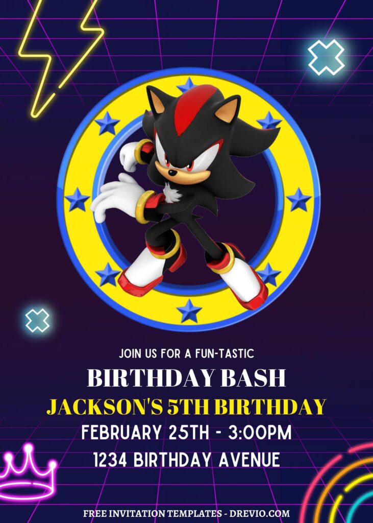 9+ Sonic The Hedgehog Canva Birthday Bash Invitation Templates with Shadow the hedgehog