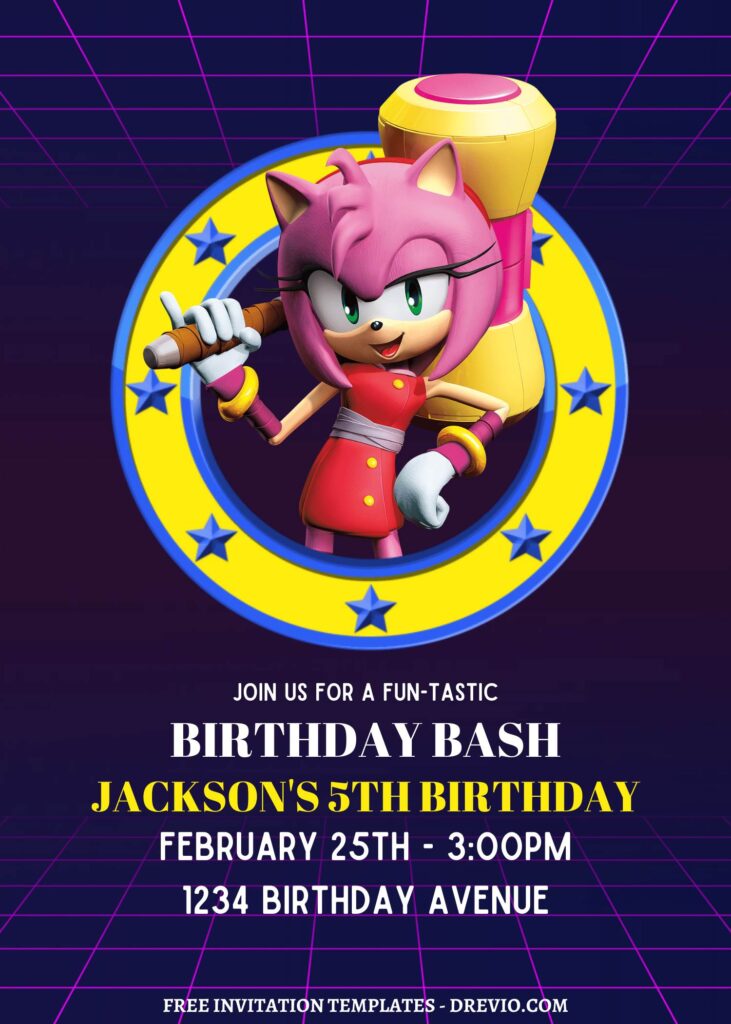 9+ Sonic The Hedgehog Canva Birthday Bash Invitation Templates with Amy Rose the pink hedgehog