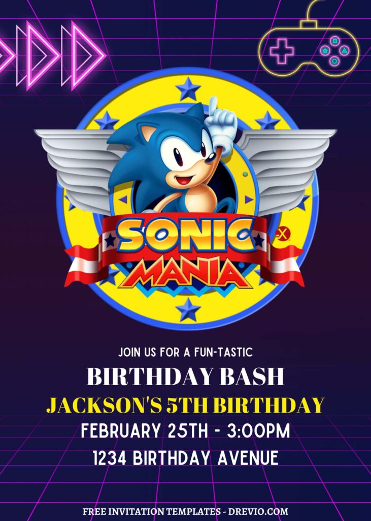 9+ Sonic The Hedgehog Canva Birthday Bash Invitation Templates with neon signs