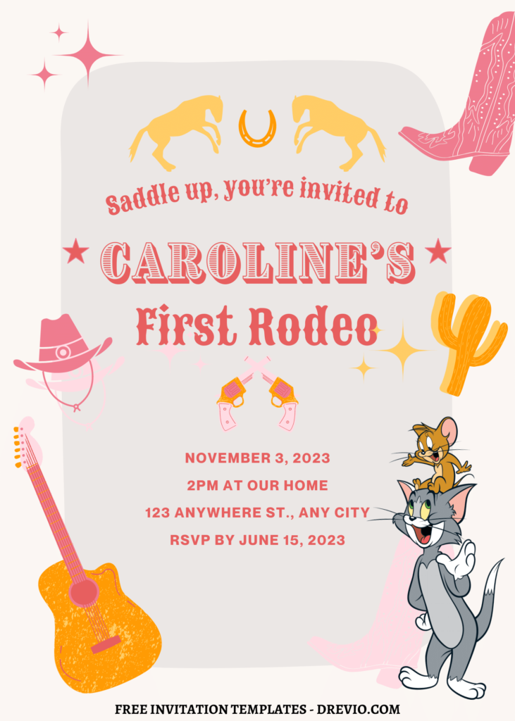 9+ Cute Tom And Jerry Canva Birthday Invitation Templates with guitar