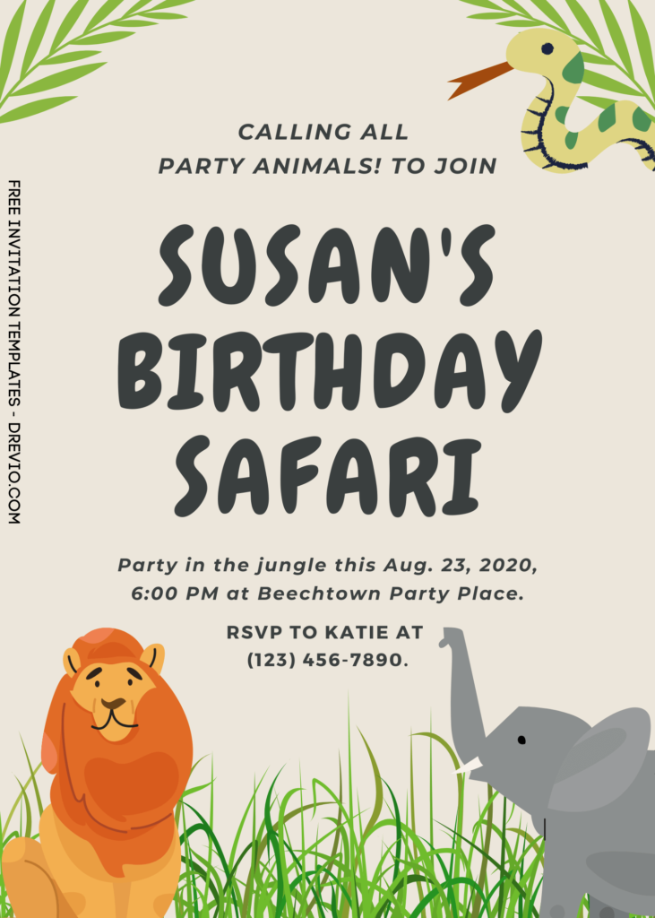 9+ Wild One Safari Canva Birthday Invitation Templates with Baby Lion and Elephant