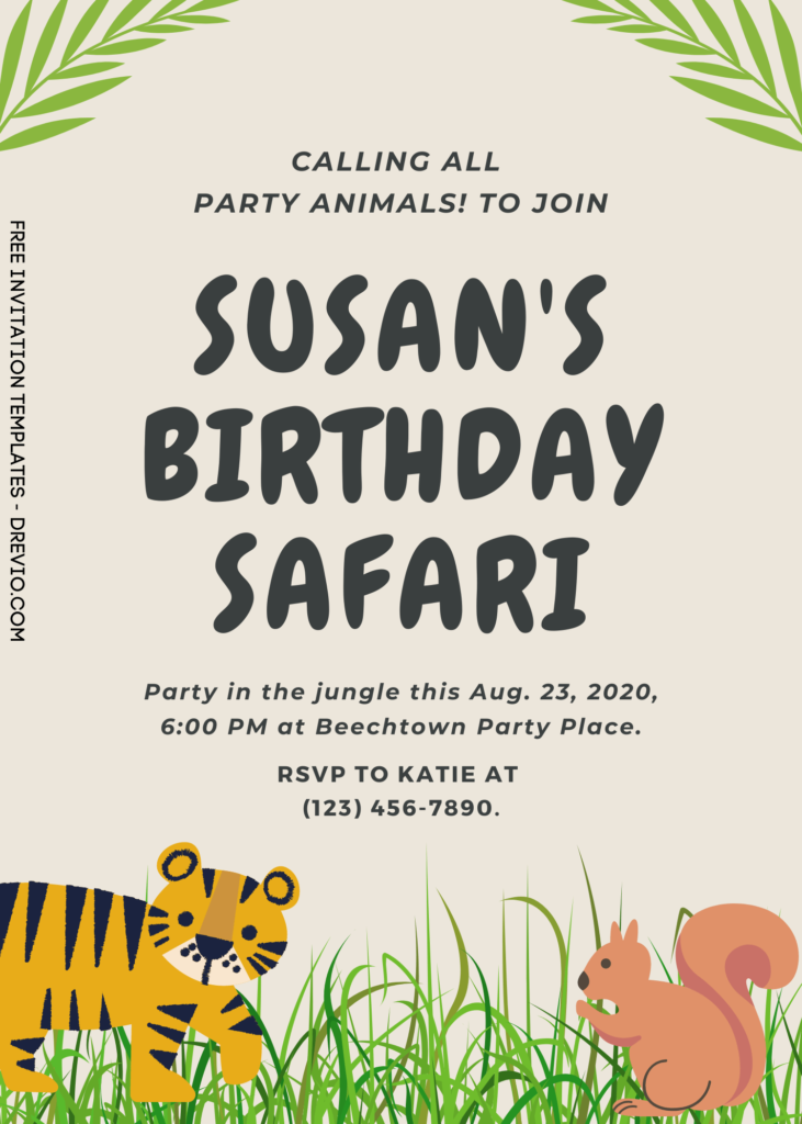 9+ Wild One Safari Canva Birthday Invitation Templates with tiger cub