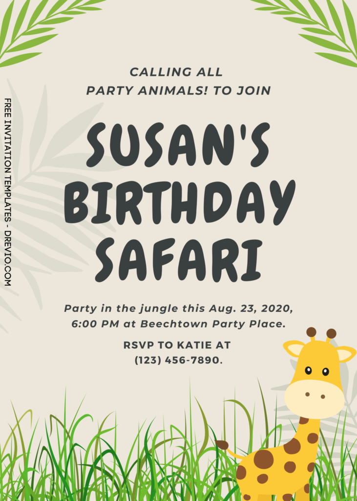 9+ Wild One Safari Canva Birthday Invitation Templates with baby giraffe