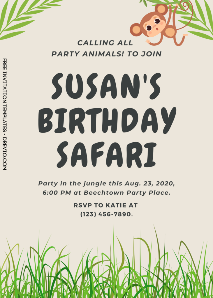 9+ Wild One Safari Canva Birthday Invitation Templates with greenery