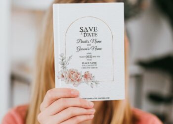 (Free Editable PDF) Minimal Gold Frame & Floral Wedding Invitation Templates