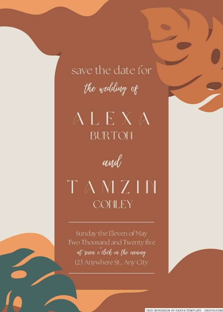 Invitation Template of 14+ Terracotta Leaves Canva Wedding Invitation Templates 1