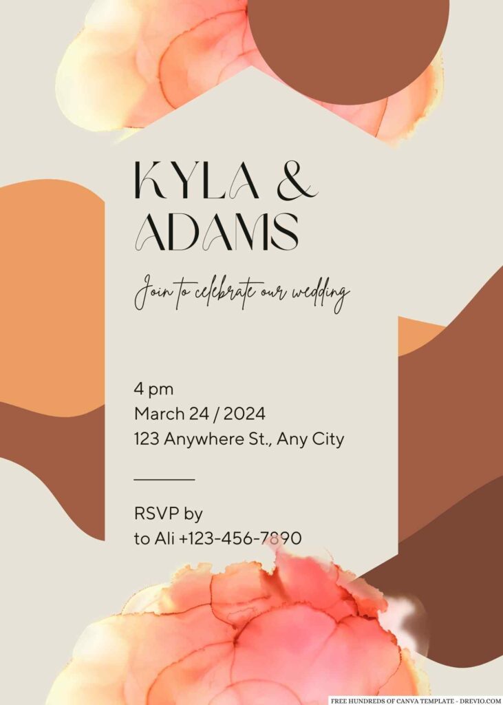 Invitation Template of 16+ Terracotta Watercolor Ink Brown Canva Wedding Invitation Templates 1