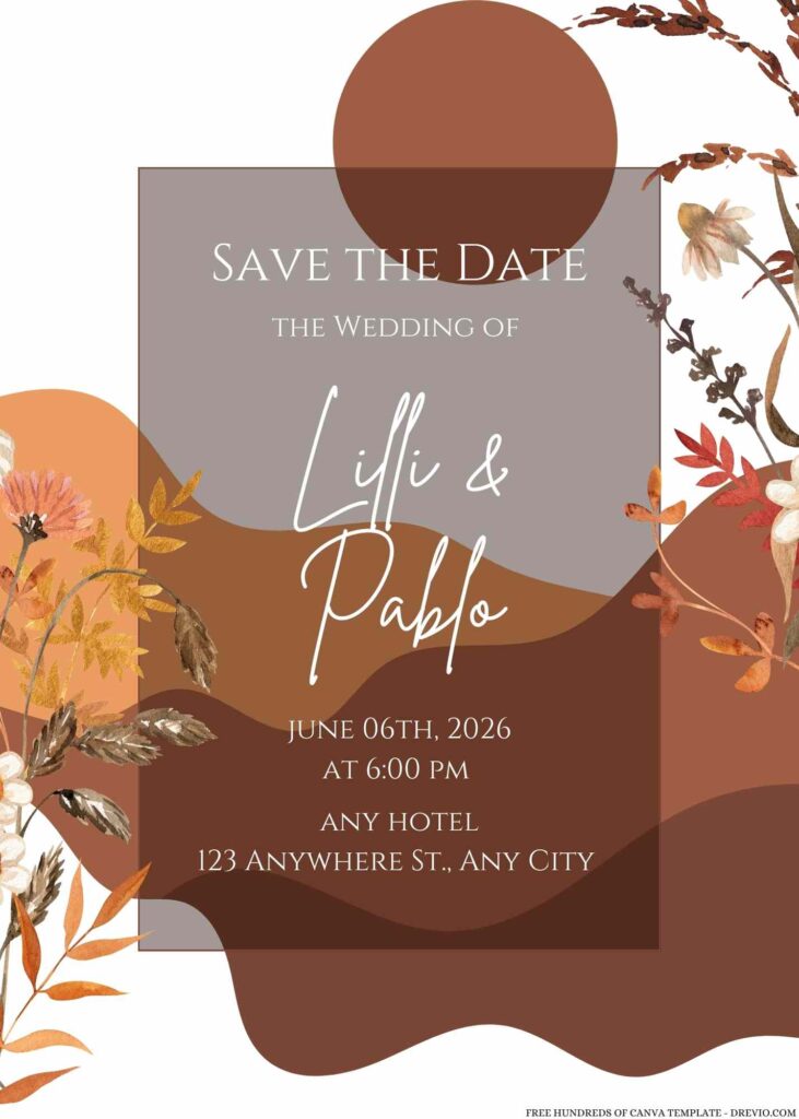 Free Editable Terracotta Autumn Delicate Floral Wedding Invitation