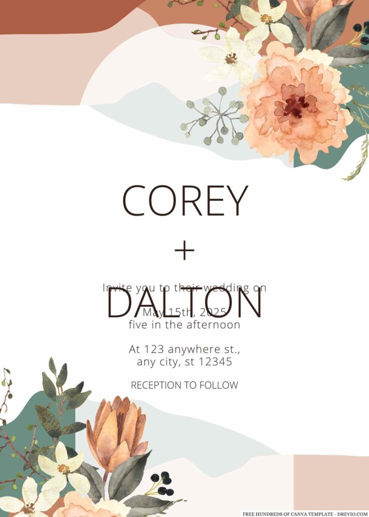 Invitation Template of 22+ Terracotta Floral Bouquet Canva Wedding Invitation Templates 1