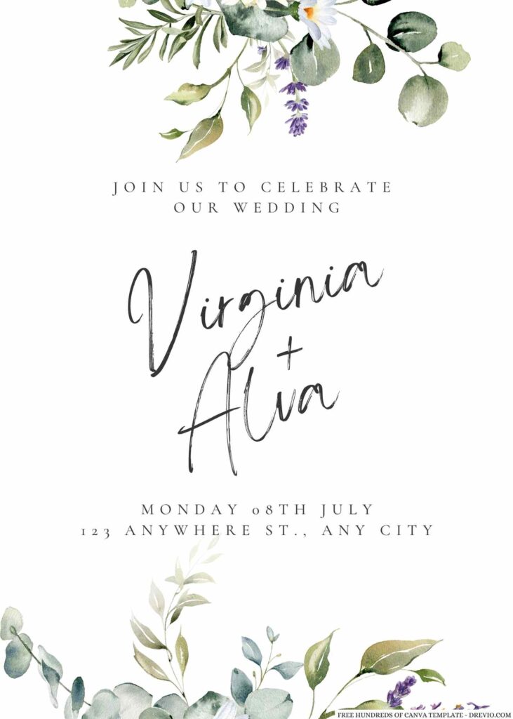 Invitation Template of 14+ Clean White Watercolor Wildflower Canva Wedding Invitation Templates 1