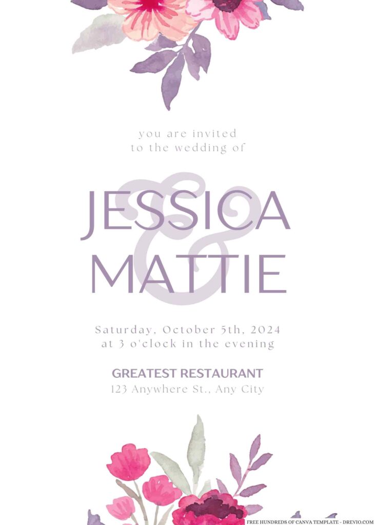 Invitation Template of 16+ Watercolor Flower Pastel Purple Canva Wedding Invitation Templates 1