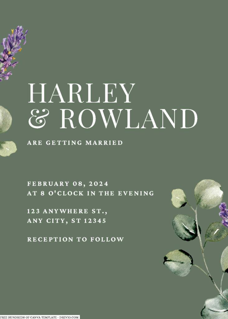 Free Editable Green Sage Watercolor Flower Wedding Invitation 